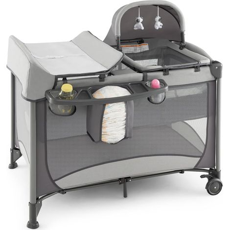 Costway – Lit parapluie bébé évolutif 110x78cm – Matelas, table à langer, 2 jouets – Tissu polyester respirant – Sac de transport inclus