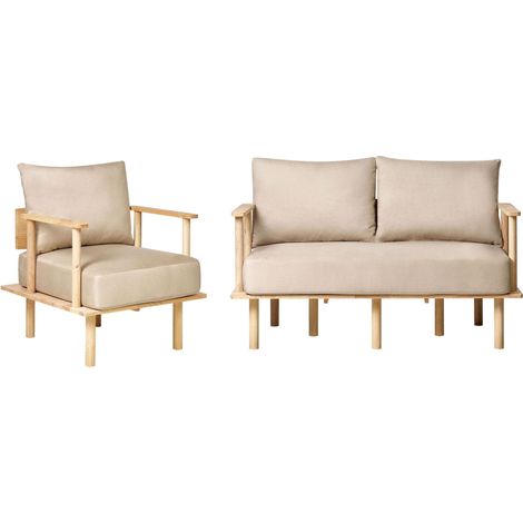 Ensemble de Salon en Tissu Rembourré Canapé et Fauteuil Pieds Noirs Beige Asker