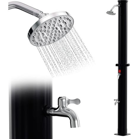Douche Solaire de Jardin 20 l - Eau Chaude jusqu'à 60 °C - sans raccordement électrique - Douche de Piscine - Camping avec douchette à Pied et pommeau de Douche à Effet Pluie pivotant - Noir (1/5)