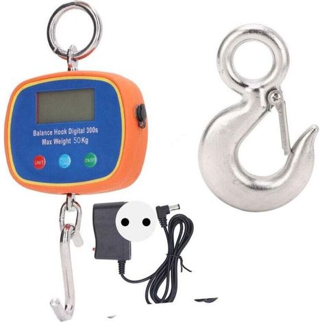 Balance à crochet électronique double face avec écran LCD, balance suspendue pour grue industrielle portable 50 kg/100 LB 90-240 V prise UE + crochet à chape en acier inoxydable, roulement 2T, croche, (1/5)