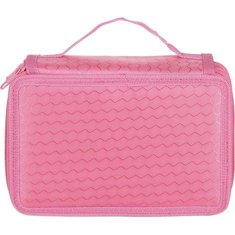 Étui à crayons de dessin carré 4 couches 72 trous, pochette organisatrice unie rose pour fournitures artistiques. (1/5)