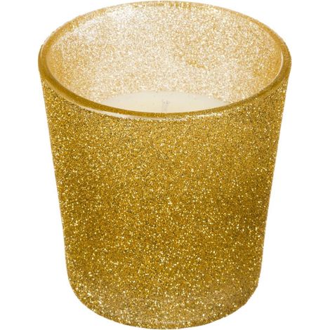 Glitterkerze H.8cm 90 gr mit Glaskrug gold - Feeric lights & christmas