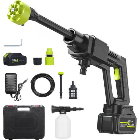 Idropulitrice portatile senza fili da 30 bar e 300 W, ugello 6 in 1, batteria da 1500 mAh, tubo flessibile da 5 m, per auto, giardino, barca, vialetto, uso esterno (2 batterie, 1 caricabatterie) -Crez