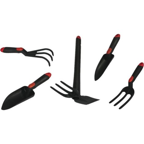 Kit 5 outils de jardin Serfouette - Plantoir large - Plantoir fin - Mini fourche 3 dents - Rateau 3 dents BRIXO