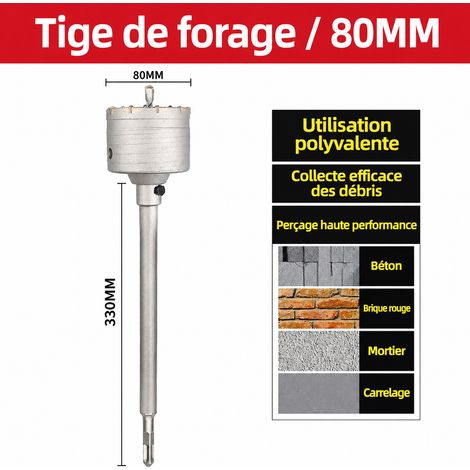Scie trépan pour béton kit queue carrée 80 mm pour perforateur carottage maçonnerie 1 g – Livraison gratuite (1/4)
