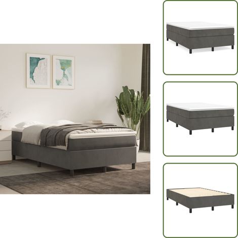 The Living Store Cama box spring con colchón terciopelo gris oscuro 120x200 cm - Colchón de muelles