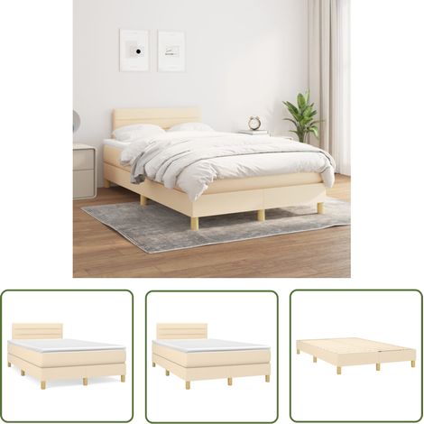 The Living Store Sommier à lattes de lit avec matelas Crème 120x200 cm Tissu - Lit Plateforme - Lit Double - Matelas À Ressorts Ensachés - Literie - Chambre À Coucher (1/5)