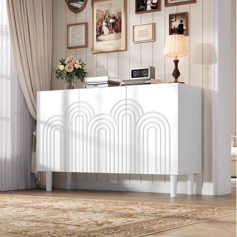 Aparador 120x38,5x79 cm con 3 puertas y estantes ajustables, 4 patas, blanco (1/5)