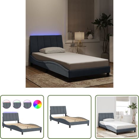 LED-Leuchten - Bettgestell mit LED ohne Matratze "Hanko" Dunkelgrau 100x200 cm Samt (1/5)