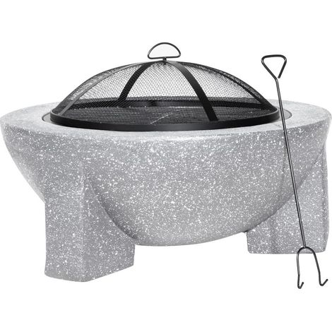 Dellonda DG190 Round MgO Fire Pit with BBQ Grill, �75cm, Safety Mesh Screen - Light Grey