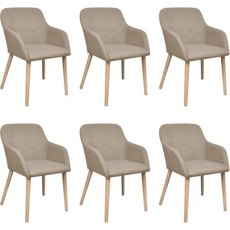 Esszimmerstühle 6 Stk. Beige Stoff und Massivholz Eiche vidaXL (1/5)