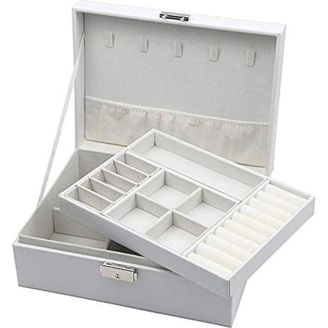 Schmuckkästchen Damen Schlüssel Leder Groß Weiß (1/5)