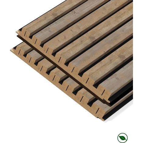 Lot de 2 Panneaux tasseaux MDF Chêne rustique sur fond Noir 2770 x 300 x 20 mm - 1,662 m² PEFC 70%