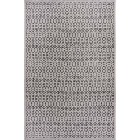 Tapis exterieur 63 x 120 cm, géométrique, beige, gris, kilim authentique, structure plate et graphique, idéal terrasse et jardin (1/5)