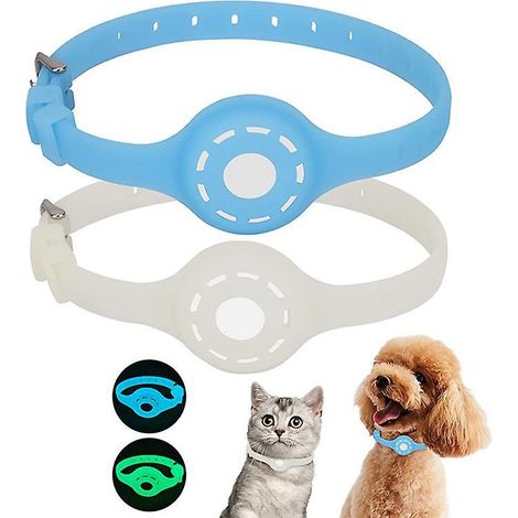 2 Housses De Protection Airtag En Silicone (bleu Et Blanc), Support De Collier Airtag Chien Chat, Collier Lumineux Airtag Cache Collier Chat, Conc (1/5)