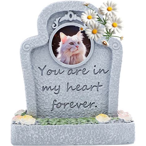 Pierre Tombale Animal avec Cadre Photo Gris Résine Stèle Commémorative Extérieure pour Chien Chat avec Vase Intégré (1/5)
