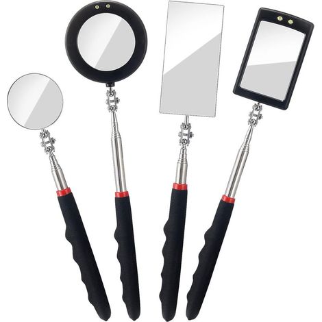 Ensemble de 4 miroirs d'inspection télescopiques avec éclairage LED, adaptés aux mécaniciens pour l'inspection de véhicules, voitures, cils, cavité buccale et petites pièces (télescopique, rectan (1/5)