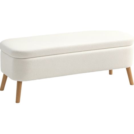 Banco baúl con almacenaje 65 L, tapizado en fleece, madera de caucho, 120 x 42 x 45 cm, crema (1/5)