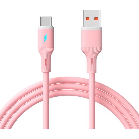 USB-Typ-C-/USB-A-Kabel, 1 m, AK-USB-61, Silikon, rosa (1/2)