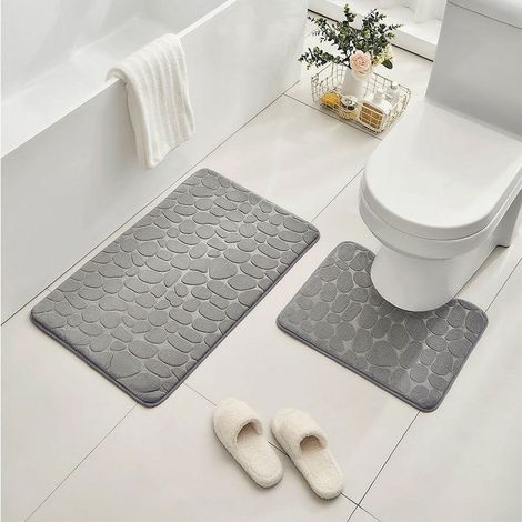 Tapis De Salle De Bain - Tapis Toilette Et Tapis Douche - Mousse À Mémoire De Forme - Microfibre Absorbante - Dos Anti-Dérapant - Lavable En Machine - Lot De 2
