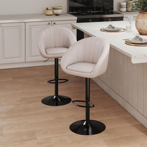 Barhocker 2er Set, höhenverstellbar, mit Lehne und Fußstütze, beige (1/5)