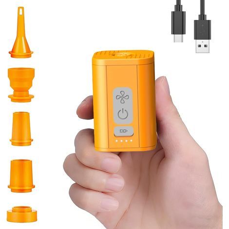 Pompe à air pour gonflables, petite pompe à air portable 5 kPa, pompe électrique puissante avec 5 buses pour flotteurs de piscine, matelas pneumatique de piscine, sacs sous vide, orange (1/5)