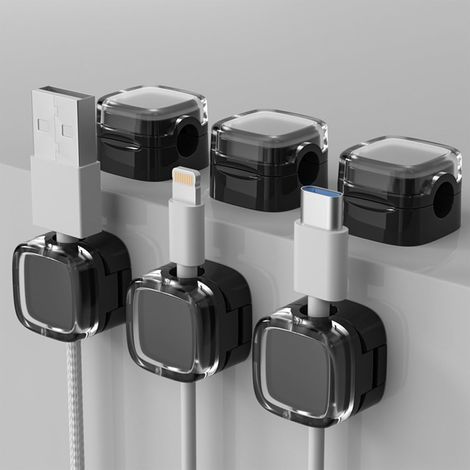 supports de câbles, clips de câbles, organiseur de câbles de bureau réglable, support de câble adhésif magnétique, gestion des câbles pour table de chevet, câbles de charge, USB, câble audio (noir) (1/5)