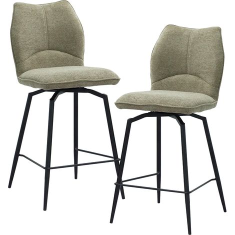 STELA Lot de 2 tabourets pivotants en tissu taupe piètement métal noir (1/5)