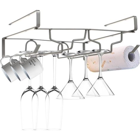 Porte Verres Suspendu,Support de Verre a Pieds,Range Verre Suspendu Bar,Support verre à pied suspendu,idéal pour cuisine, bar, café, restaurant (gris) (1/5)