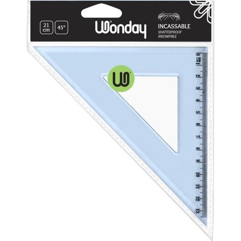Équerre - Plastique Incassable - 21 cm - 45° - Couleur Blanche - Durable