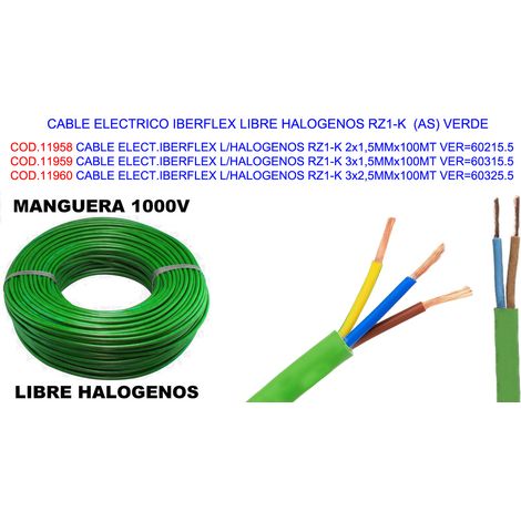 CABLE ELECT.IBERFLEX L/HALOGENOS RZ1-K 3x2,5MMx100MT VER=60325.5