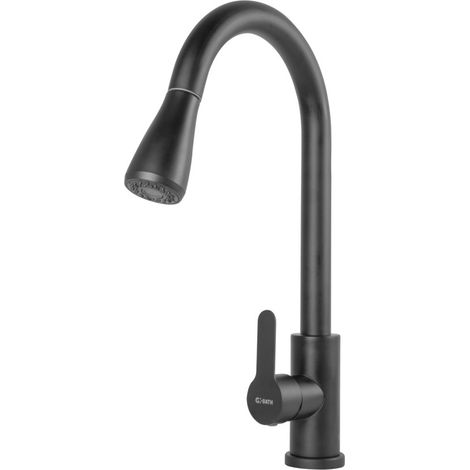 Rubinetto da cucina in ottone/zinco, nero, acqua calda-fredda, tubi flessibili, bocca alta, leva singola [QLI-FA-4414]