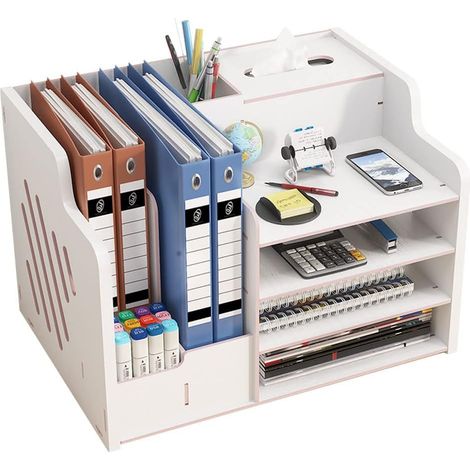 Schreibtisch-Organizer, hochdichte Platte, großes Fassungsvermögen, mehrere Fächer, zum Selbstbauen, für Zuhause, Büro oder Schule (1/5)