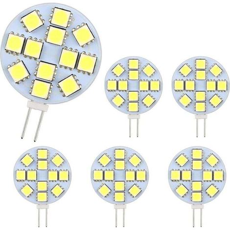 Ampoule LED G4 2 W, AC/DC 12-24 V, 200 lm, blanc froid 6000 K, 12 LED SMD 5050, équivalent halogène 20 W, non dimmable, ampoule LED ronde G4 pour éclairage de placard et encastré, lot de 6 (1/5)
