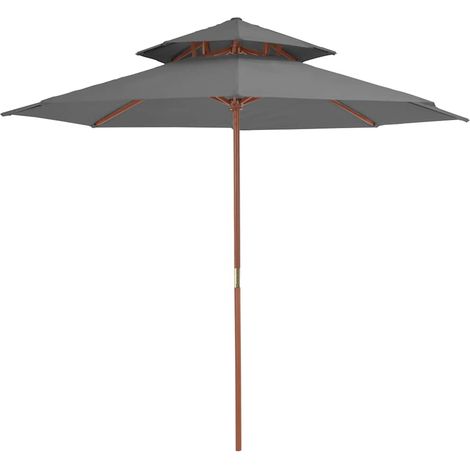 vidaXL Ombrellone a Due Livelli con Palo in Legno 270 cm Antracite (1/5)