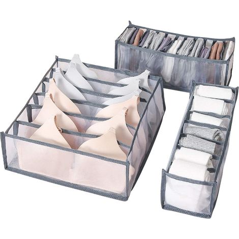 Filiyano-Lot de 3 boîtes de rangement pliables en nylon pour armoire, chaussettes, soutien-gorge, cravate (1/5)