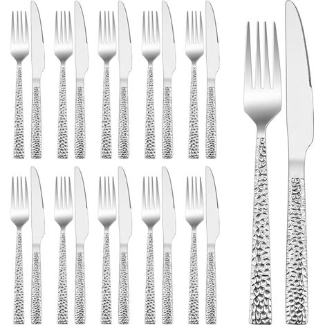Couverts à steak pour 12 personnes, 24 pièces, couteau et fourchette de table en acier inoxydable, couteau et fourchette avec poignée marteau pour steak/pizza, passe au lave-vaisselle (1/5)