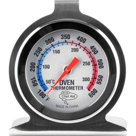 1 Thermomètre four, Acier inoxydable, Cadran analogique 50-300°C, Pose libre ou suspension, Pour pâtisserie et rôtis (1/3)