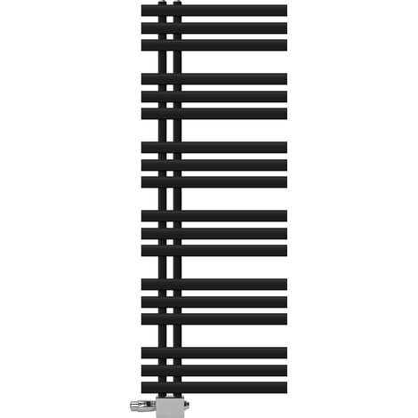 LuxeBath Radiador Toallero de Baño Iron EM 500 x 1400 mm Negro Mate Diseño de Panel con Conexión Central Calentador Secador de Toallas con Termostato Universal Convertible a Derecha o Izquierda (1/5)