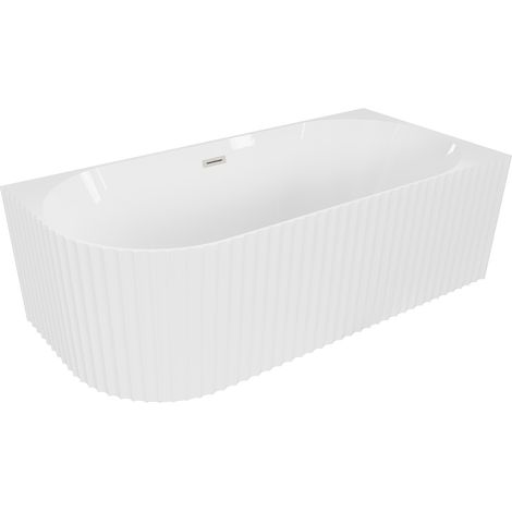 Mexen Gia Freistehende Eckbadewanne geriffelt rechts 150 x 75 cm, weiß glänzend, Überlauf gebürstetes Nickel (1/3)