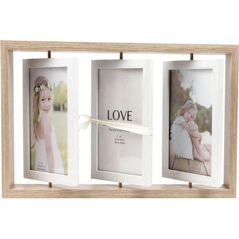 Cadre Photo Rotatif - Bois Haute Densité - Pour Photos 10 x 15 cm - Double Face - 6 Emplacements - 360° Pivotant