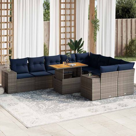 Set de sofás de jardín y cojines 10 pzas ratán sintético gris vidaXL (1/5)