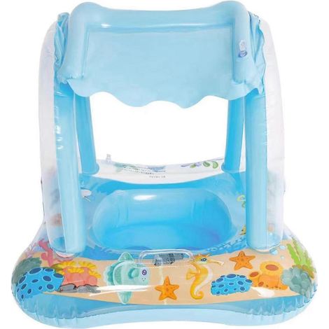 Bouée gonflable pour bébé avec protection solaire SPF 50 pour les enfants de 3 à 36 mois, amusante dans l'eau, bleue. (1/5)