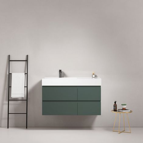 Mobile bagno sospeso 100 cm Verde Comodoro Lavabo a Sinistra in Resina Senza Specchio - Fiji Paint