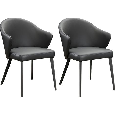 Lot de 2 chaises avec accoudoirs en cuir et acier - Noir - MIBELLY de Maison Céphy (1/5)