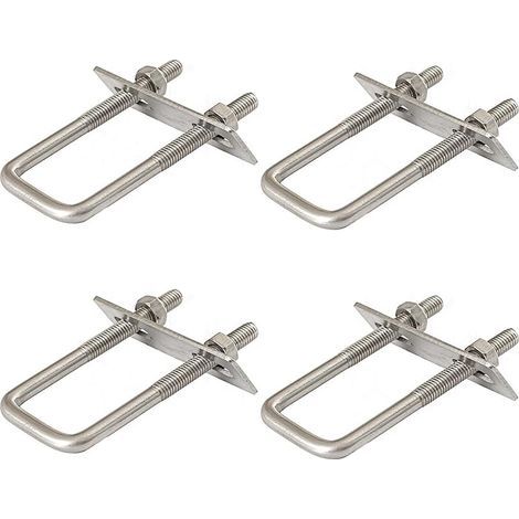 Lot de 4 étriers en U avec filetage, vis en U M8 60 x 120 mm, vis à étrier en acier inoxydable 304, étrier en U avec écrous et plaque de cadre, pour remorquage, voitures et navires, réparation (1/5)