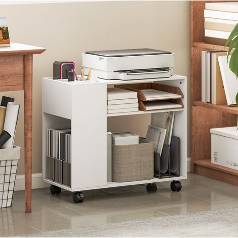 Soporte para impresora con almacenaje 70 x 34 x 60 cm, 4 ruedas, blanco DESVIAE (1/5)