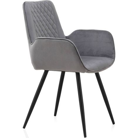 x2 Fauteuils velours gris design confort pieds métal noir - gris velours pieds noirs (1/5)