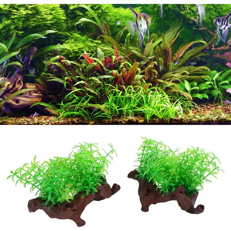 Lot de 2 plantes décoratives pour aquarium, feuilles artificielles très réalistes pour aquarium, décorations paysagères (1/5)