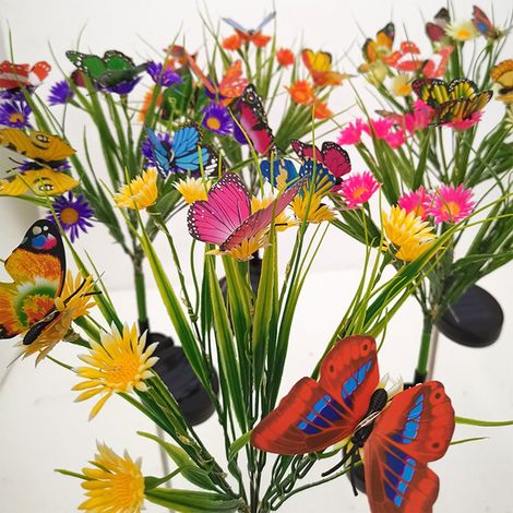 Solar Garden Lights - Butterfly And Daisy - 7-Color Changing - Stainless Steel Stake Lights - Outdoor Garden Decor - 4 Butterflies + 14 Daisies (1/5)
